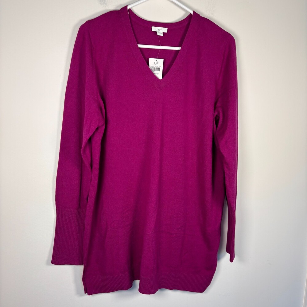 J.Jill NEW V-Neck Sweater Tunic Womens M Pink Knit Long Sleeve Casual Stretch